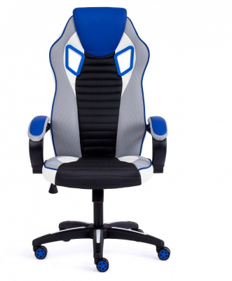 Кресло PILOT кож/зам/ткань, черный перфорированный/св.серый/синий, 36-6/06/TW-14/36-39. Фото