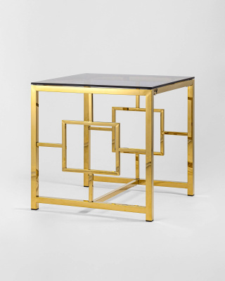 Журнальный столик 55*55 БРУКЛИН стекло smoke сталь золото. Фото