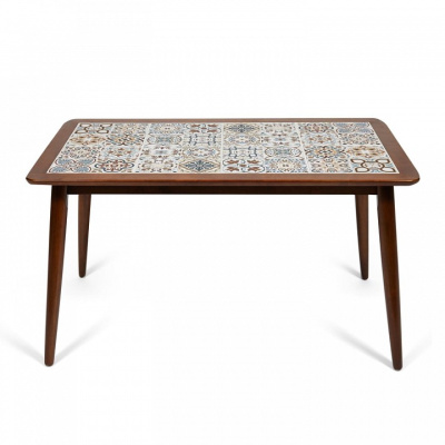 CT3052 Tanger стол с плиткой дерево гевея/плитка, 74*134*75см, Тёмный Дуб, рисунок - марокко. Фото