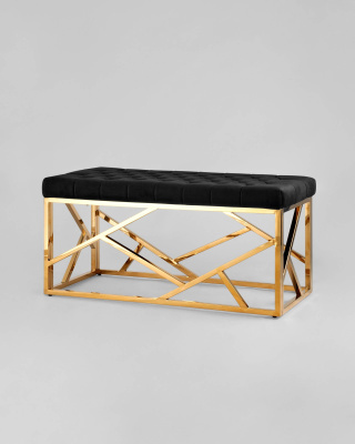 Банкетка-скамейка АРТ ДЕКО велюр черный сталь золото. Фото