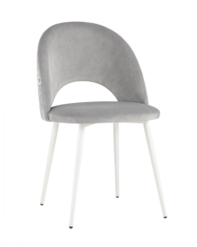 Стул Меган велюр с ромбами светло-серый белые ножки. Фото №1