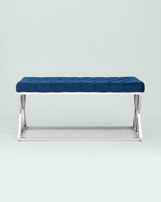 Банкетка ИНСИГНИЯ велюр синий сталь серебро. Фото