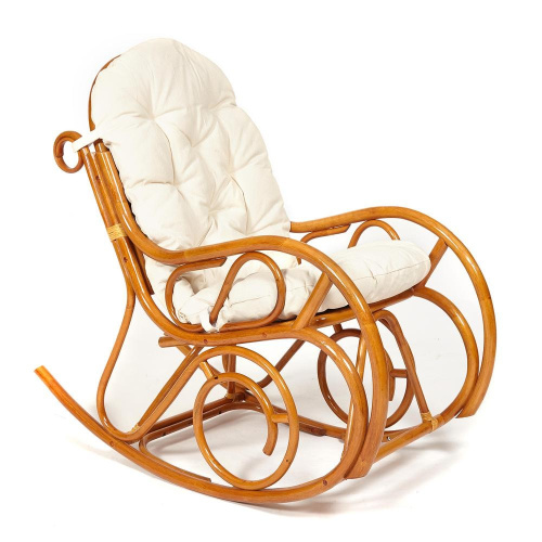 Кресло-качалка из натурального ротанга Milano + подушка (Cognac (коньяк)). Фото №1