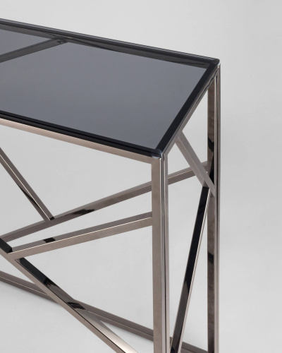 Консоль АРТ ДЕКО 115*30 стекло smoke сталь тёмный хром. Фото №6