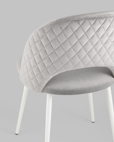 Стул Меган велюр с ромбами светло-серый белые ножки. Фото №9