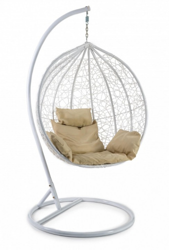 Кресло подвесное (mod. SC-003) с подушкой Металл/Искусственный ротанг, стойка: 105х105х195 см, корзина: 105х68х118 см, стойка:белый,корзина:. Фото №1