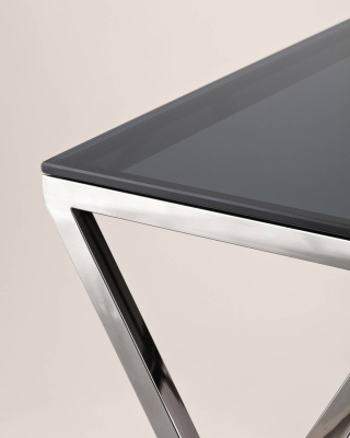 Журнальный стол 55*55 ИНСИГНИЯ сталь темный хром стекло smoke. Фото