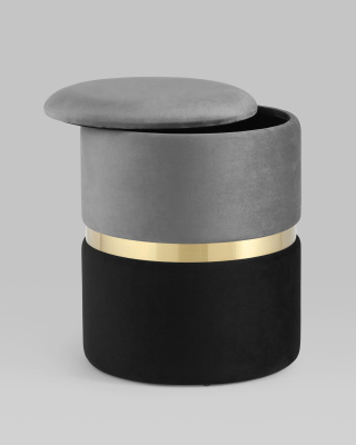 Пуф Кэрри с ящиком велюр серо-черный. Фото №4