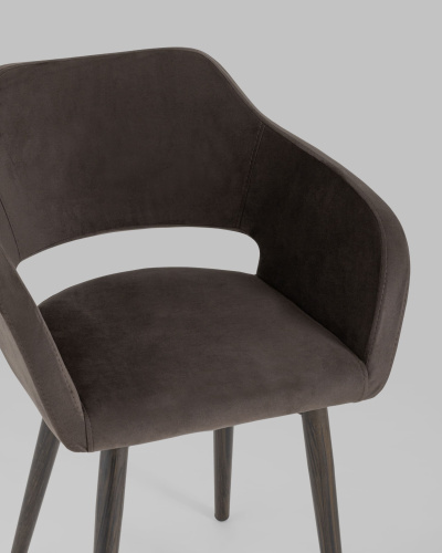 Стул с подлокотниками Саймон велюр темно-коричневый. Фото №9